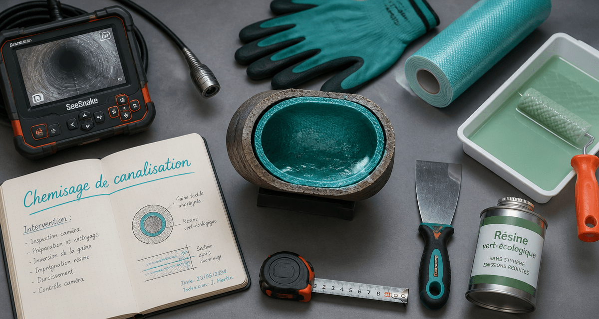 chemisage canalisations outils et gaine turquoise