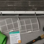 Climatiseur nettoyage : filtres retirés et air assaini