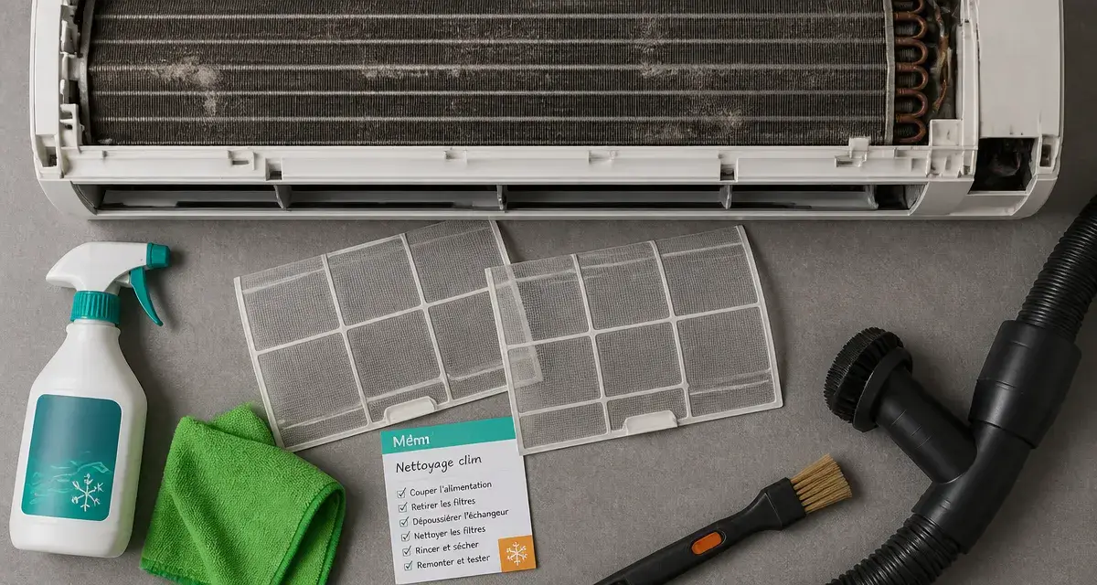 Climatiseur nettoyage : filtres retirés et air assaini