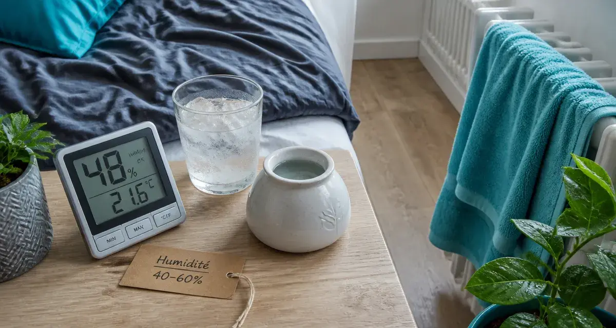 Comment humidifier une chambre : hygromètre et eau pour humidité 40–60%