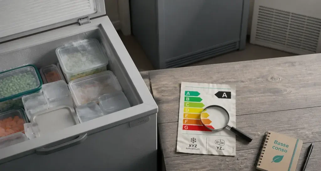 Congélateur basse consommation coffre ou armoire, étiquette énergie A-G