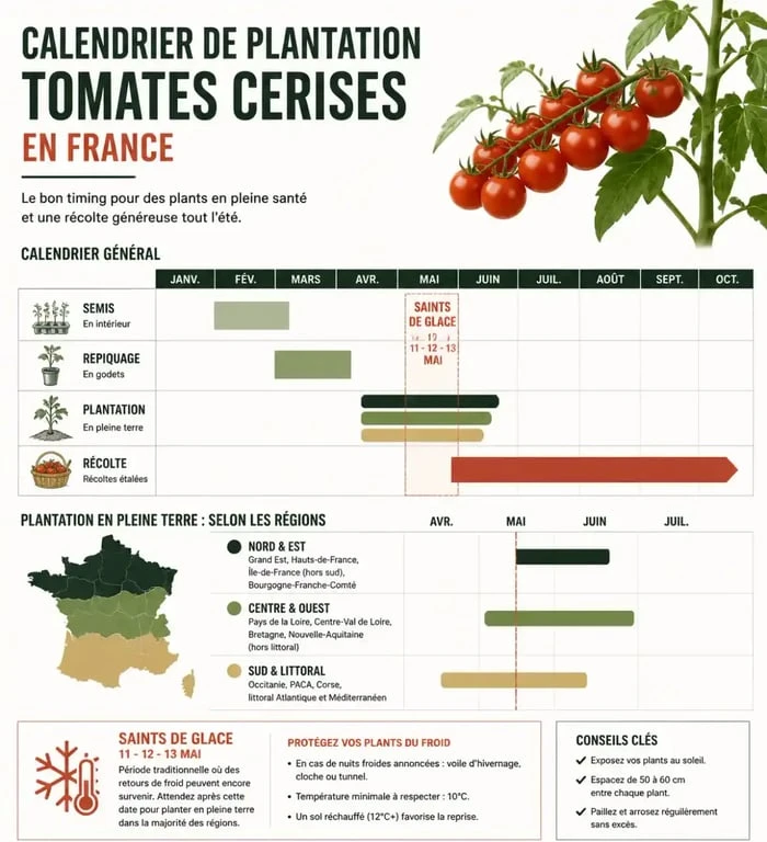 Calendrier de plantation des tomates cerises en France selon les régions