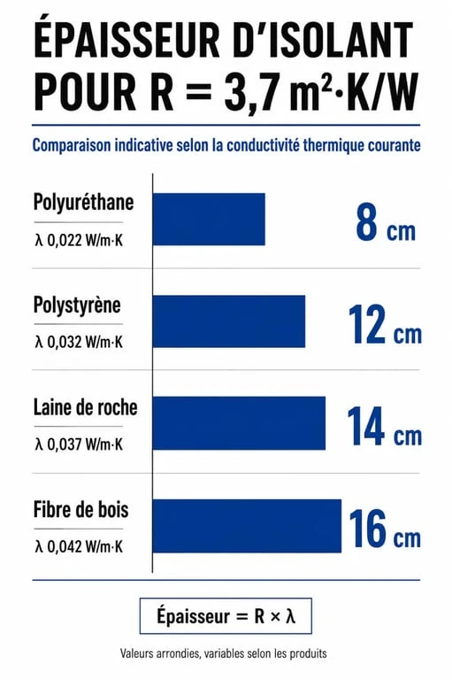 Comparatif des épaisseurs d'isolation thermique par l'extérieur selon le matériau isolant