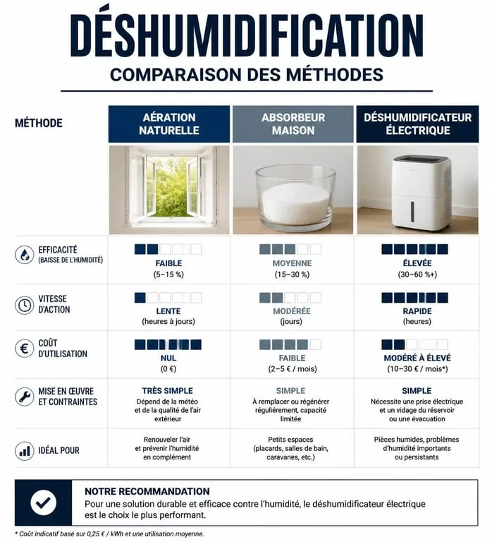 Comparatif des méthodes pour déshumidifier une pièce efficacement