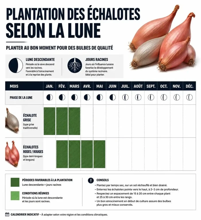 Calendrier de plantation des échalotes selon la lune et les variétés