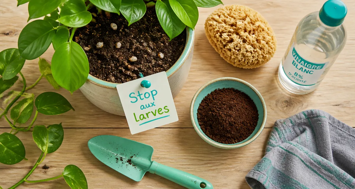Larve de moucheron maison sur terreau plante cuisine