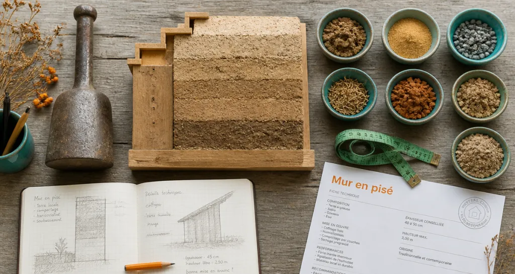 Mur en pisé matériaux terre outils