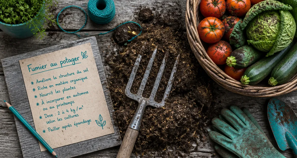 quand mettre du fumier au jardin, outils et légumes sur fumier composté