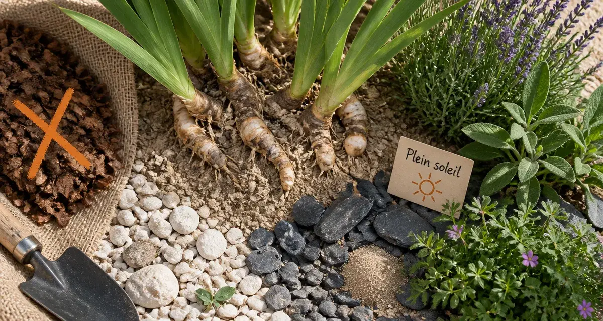 Que mettre au pied des iris : plantes compagnes et paillis idéal