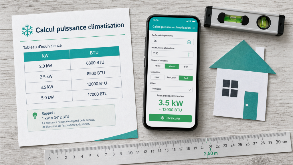 Quelle puissance de clim pour 100m2 : calcul kW BTU