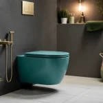 Toilette coloré turquoise, sanitaires modernes et compacts