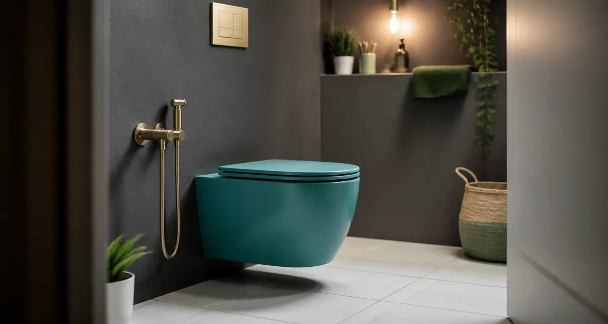 Toilette coloré turquoise, sanitaires modernes et compacts