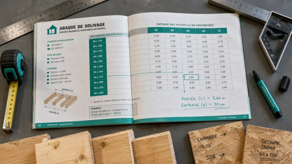 Abaque solivage pour calculer portée et entraxe d’un plancher