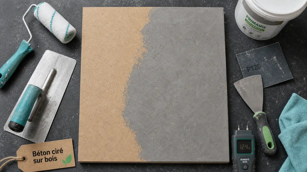 beton cire sur bois : primaire et protection sur support bois