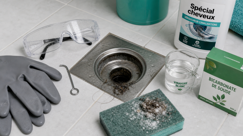 Déboucher douche produit : cheveux, soude, bicarbonate