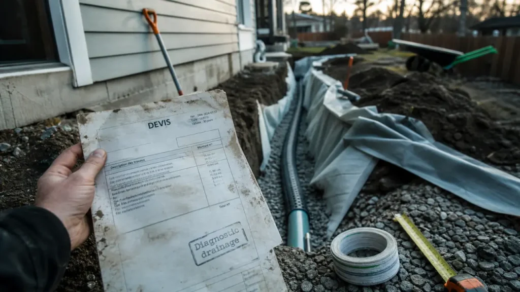 Devis travaux drainage pour 35 à 50 ml, tranchée et tuyau drain