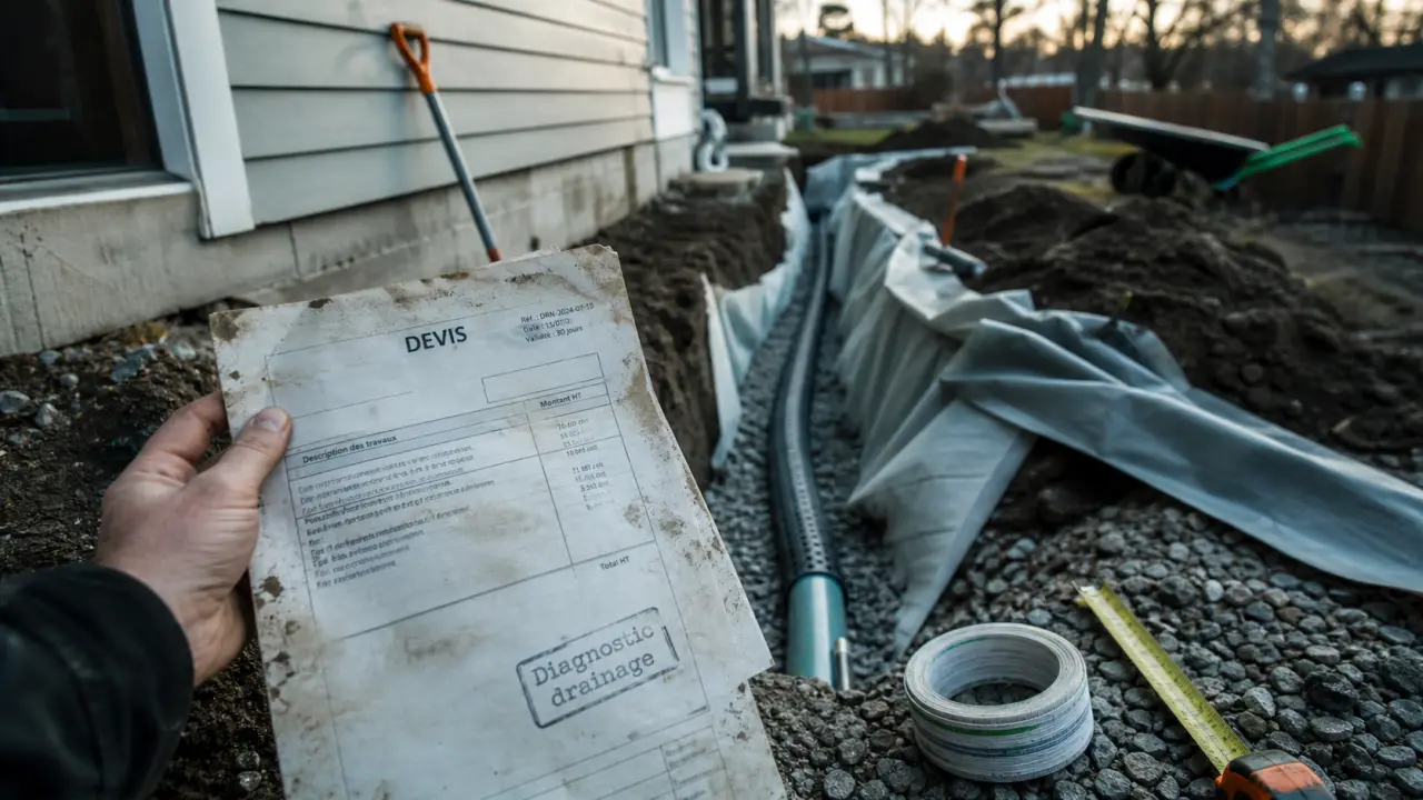 Devis travaux drainage pour 35 à 50 ml, tranchée et tuyau drain