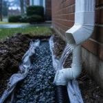 Drainage eau de pluie gouttière vers puisard, tuyau drain et raccords