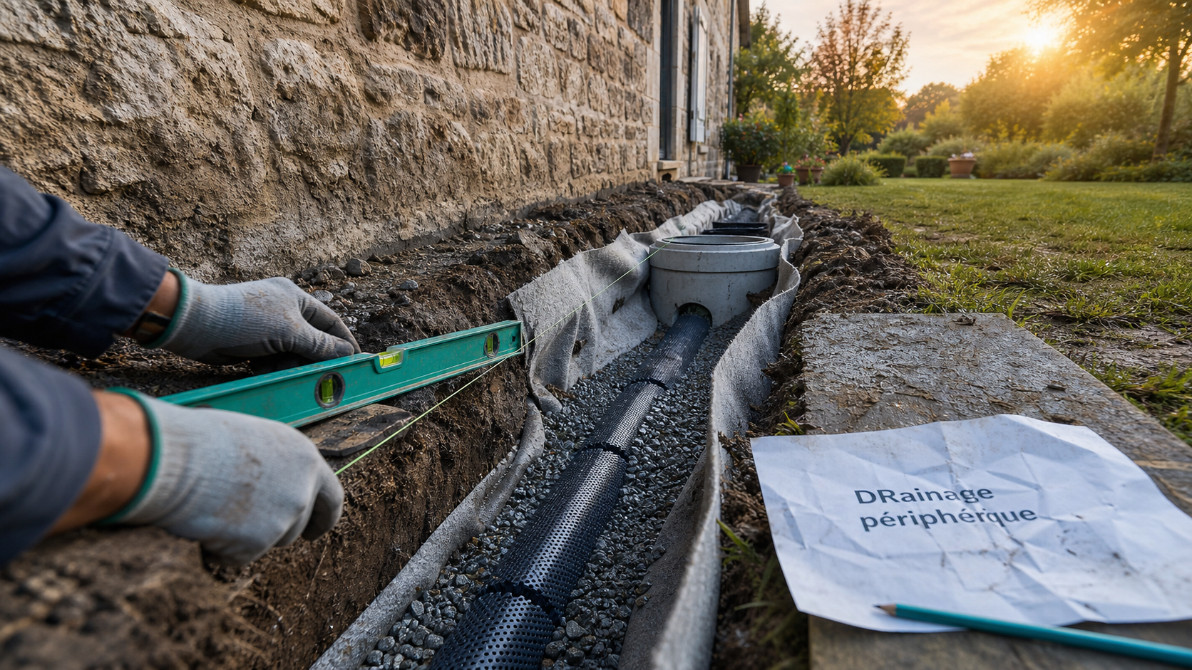 Drainage de maison ancienne : tuyaux drainants, stop humidité et protéger fondations, prix drainage