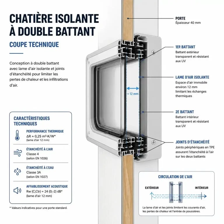 Schéma de fonctionnement d'une chatière isolante pour maintenir l'isolation thermique de la maison