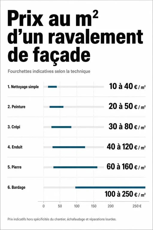 Tableau comparatif des prix au m² pour un ravalement de façade de maison de 100m2