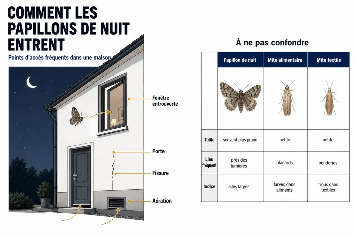 Papillon de nuit dans la maison : schéma des points d’entrée et différences avec les mites