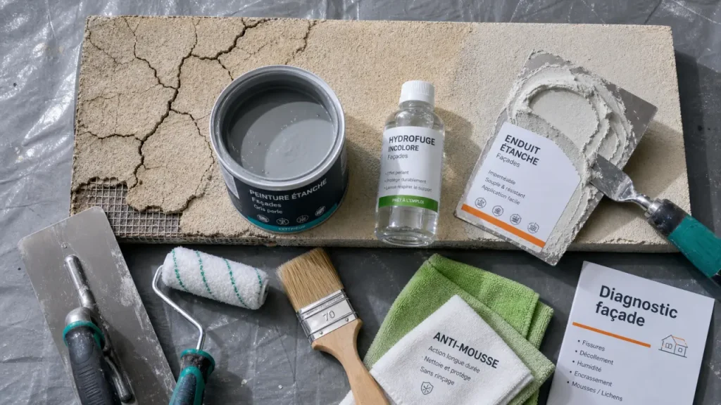Étanchéité façade : peinture, hydrofuge ou enduit pour fissures