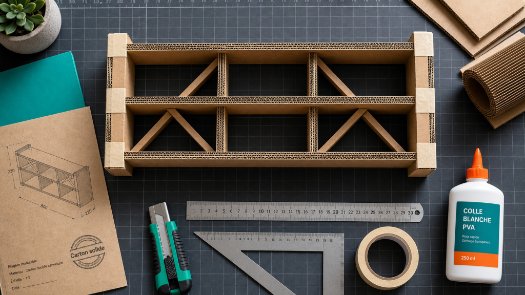 Meuble en carton fabrication : traverses croisées visibles