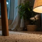 Papillon de nuit dans la maison près d’une lampe, mites sur un tapis