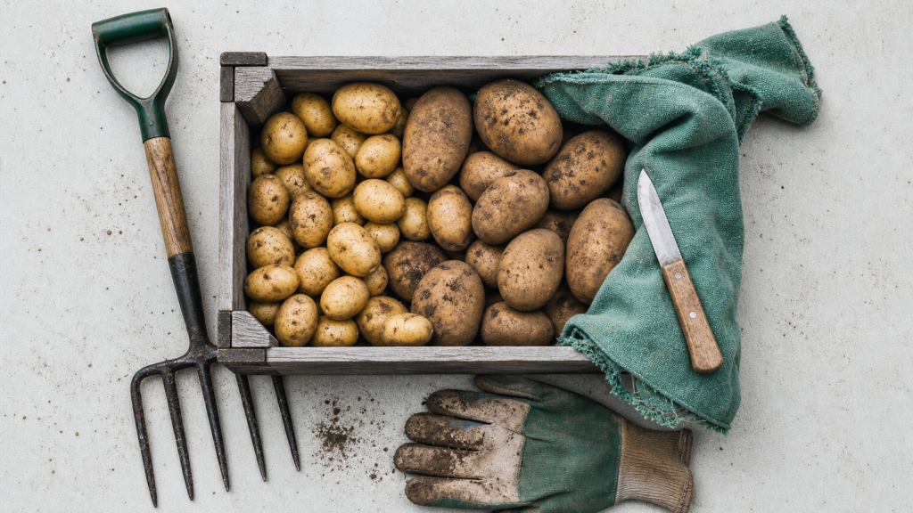 Quand recolter les pomme de terre : caisse de récolte, peau résistante, feuillage fané