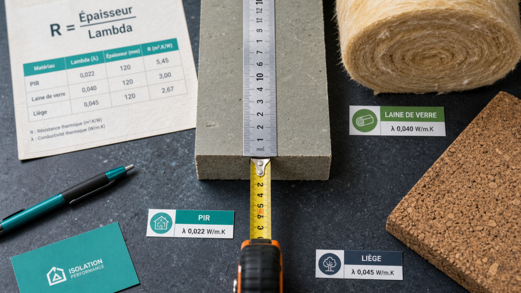Tableau comparatif isolant thermique : lambda, épaisseur, prix au m²