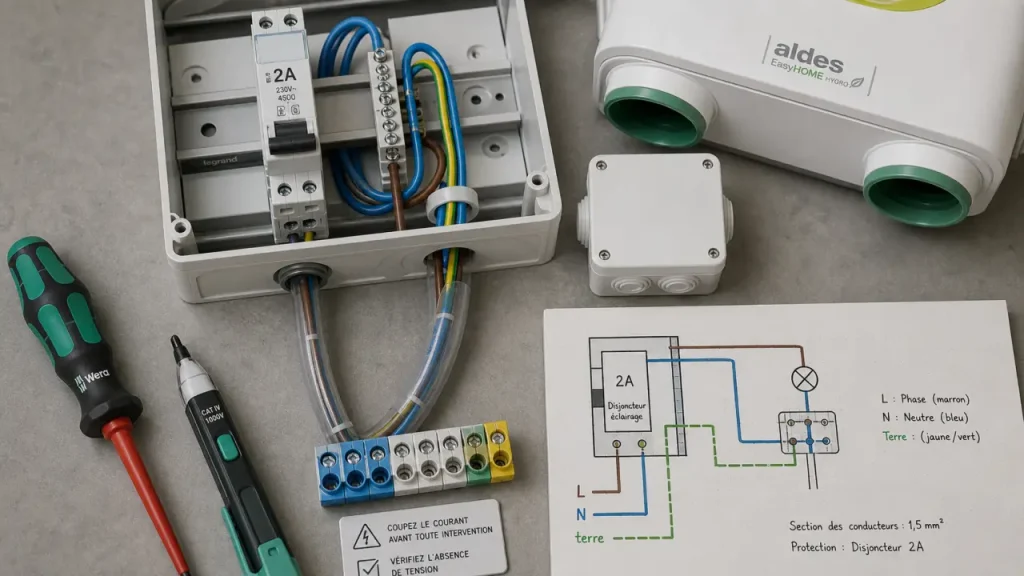 VMC branchement electrique : disjoncteur 2A et câblage
