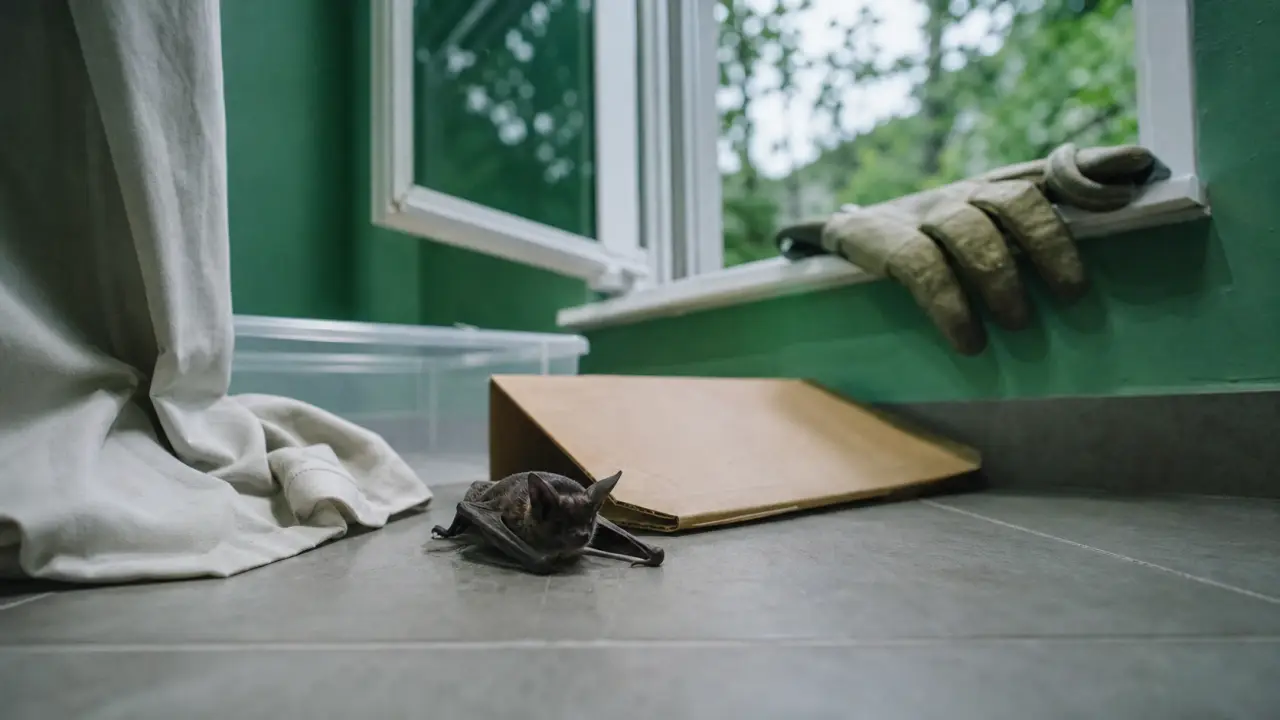 Comment faire fuir une chauve souris : chauve-souris près fenêtre ouverte, boîte de capture