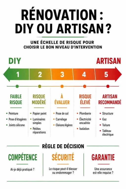 Infographie sur la répartition des travaux de rénovation entre artisan-renovation et conseils travaux diy