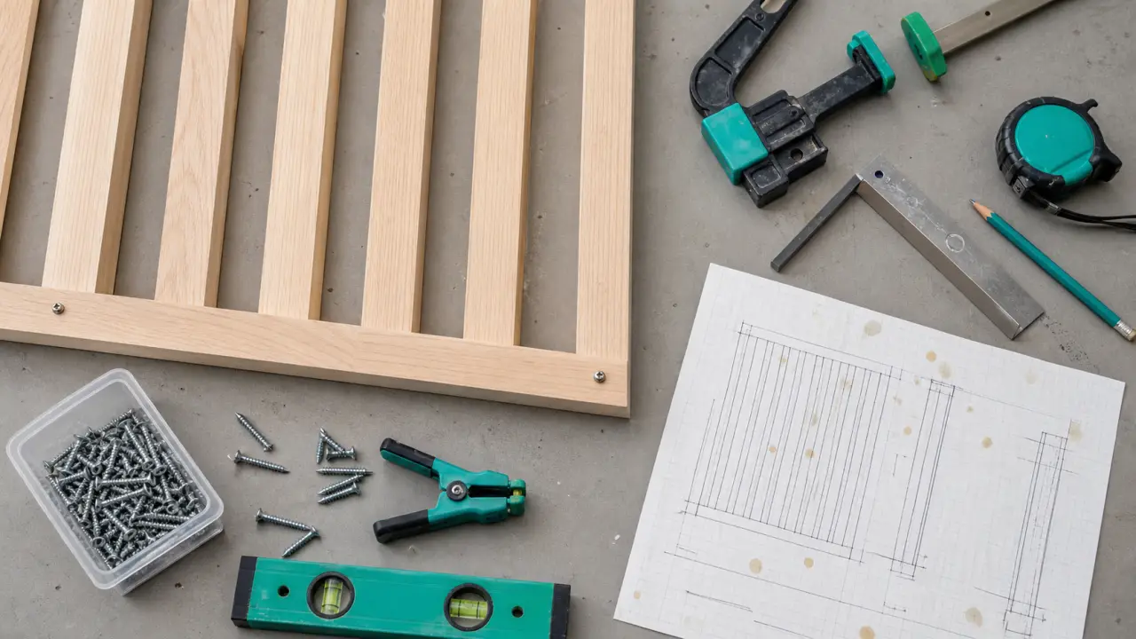 Fabriquer claustra bois : tasseaux et fixation sur établi, serre-joints et mètre ruban
