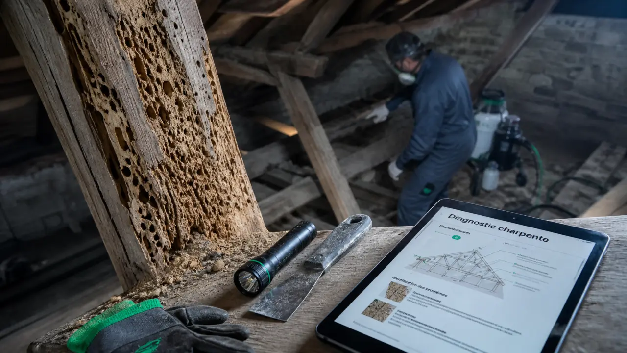 Traitement charpente bois : diagnostic charpente en bois attaquée ou saine, vermoulure et signes d’alerte