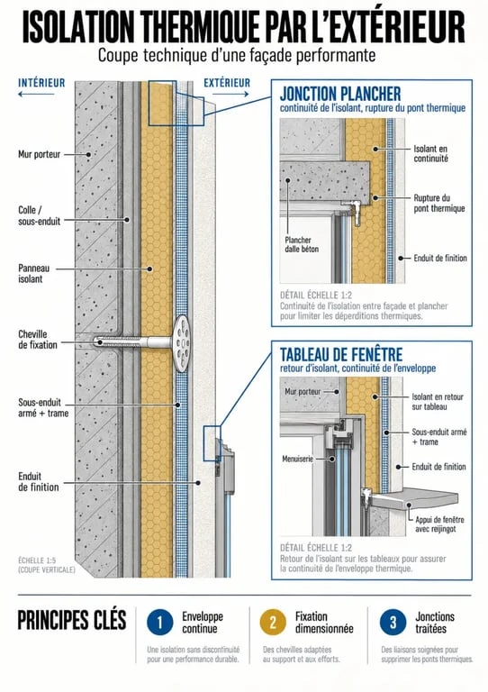 Schéma isolation thermique extérieure saint-jory avec système isolant et enduit de finition