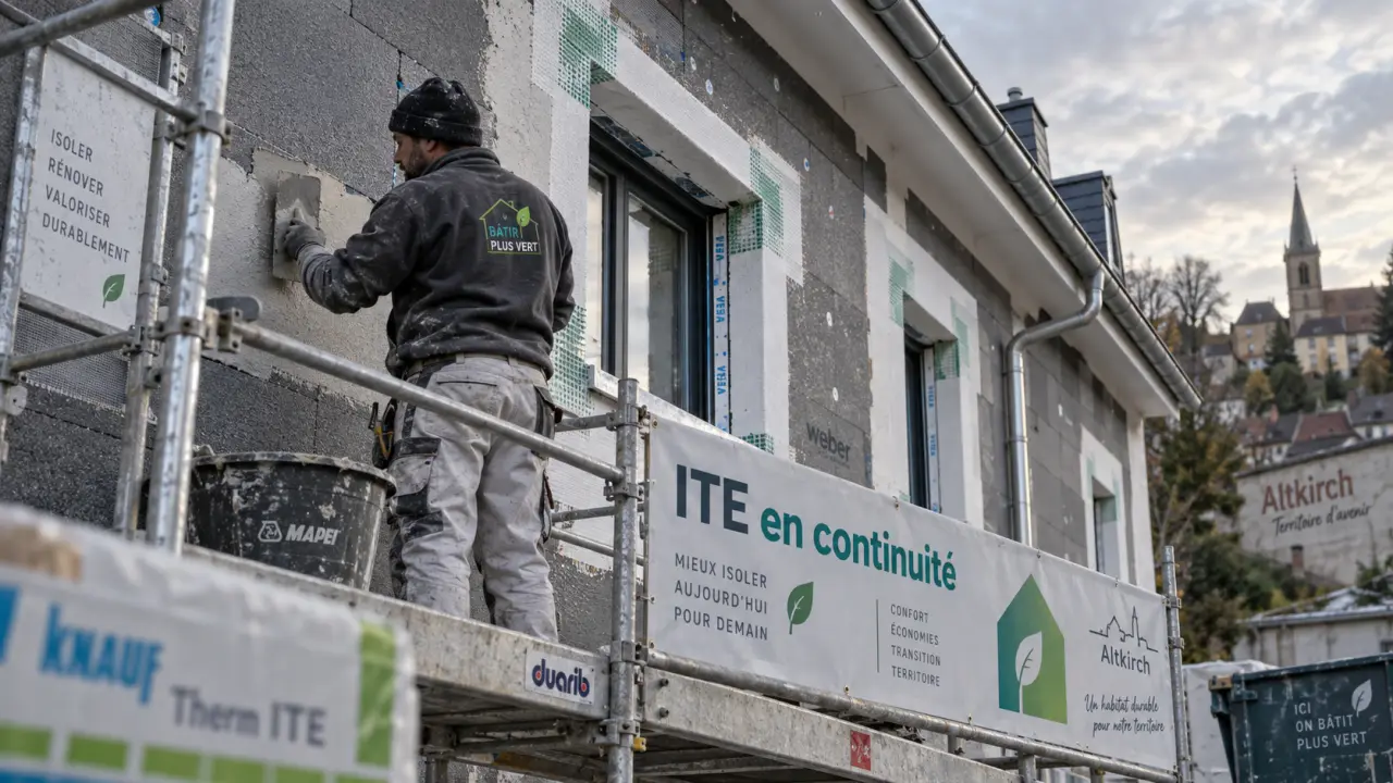 Isolation thermique par l'extérieur altkirch : façade en rénovation avec isolant