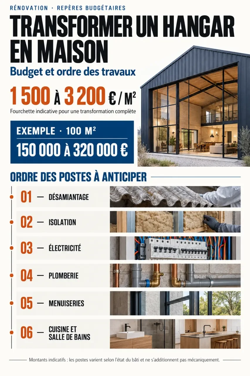 Infographie sur le budget d’une transformation de hangar en maison