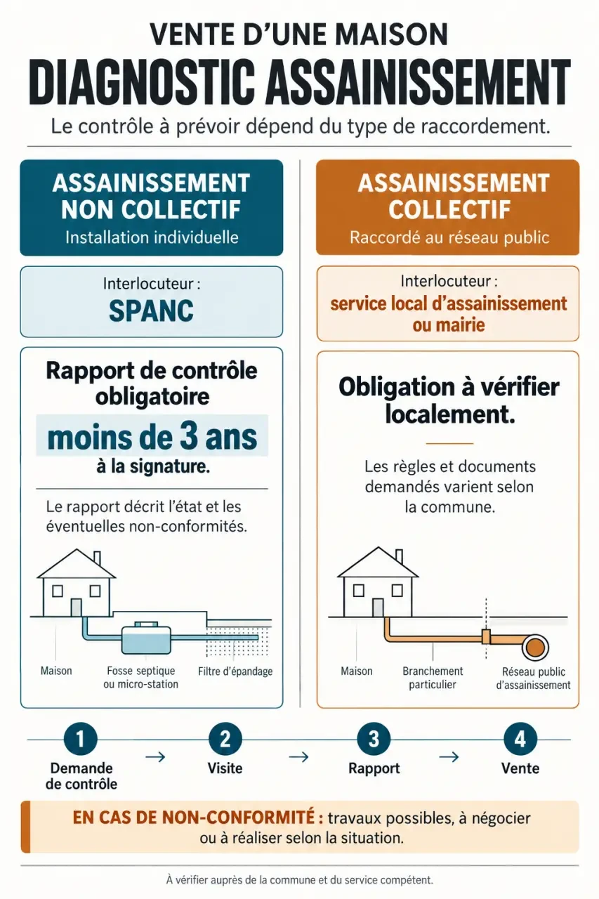 Diagnostic assainissement vente maison : comparaison entre assainissement collectif et non collectif