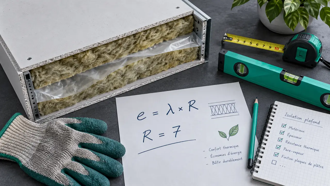 Isolation thermique plafond par l’intérieur : échantillon d’isolant et pare-vapeur